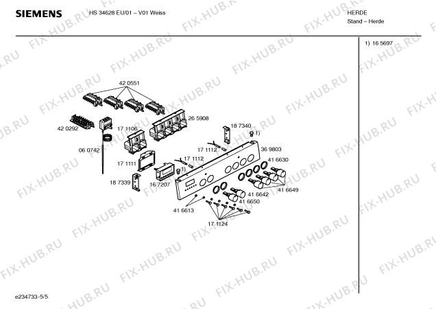 Взрыв-схема плиты (духовки) Siemens HS34628EU - Схема узла 05