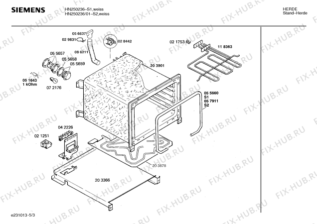 Взрыв-схема плиты (духовки) Siemens HN250236 - Схема узла 03