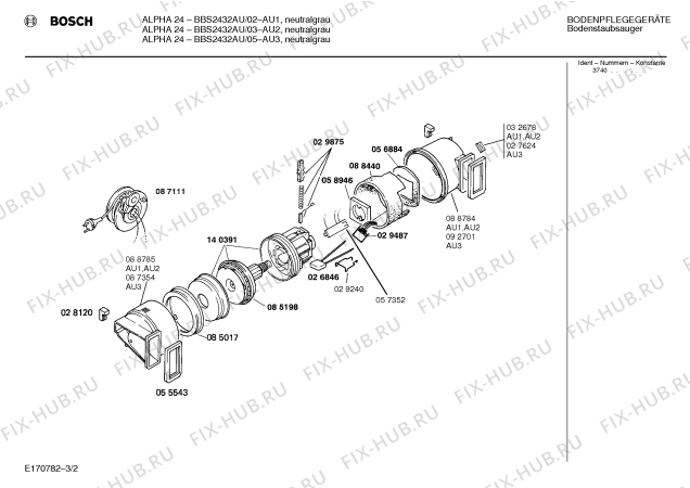 Схема №1 BBS2432AU ALPHA 24 с изображением Верхняя часть корпуса для пылесоса Bosch 00272754