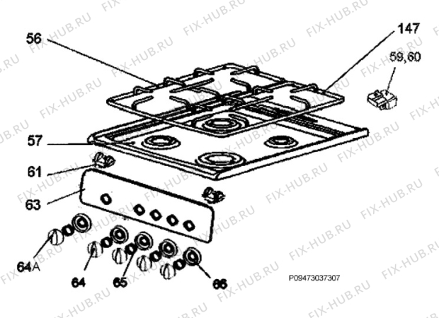 Взрыв-схема плиты (духовки) Zanussi ZCG55BGW1 - Схема узла Section 4