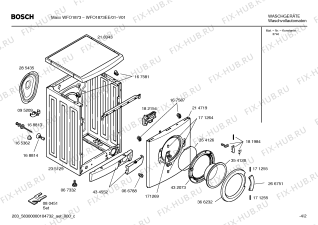 Взрыв-схема стиральной машины Bosch WFO1873EE Maxx WFO1873 - Схема узла 02