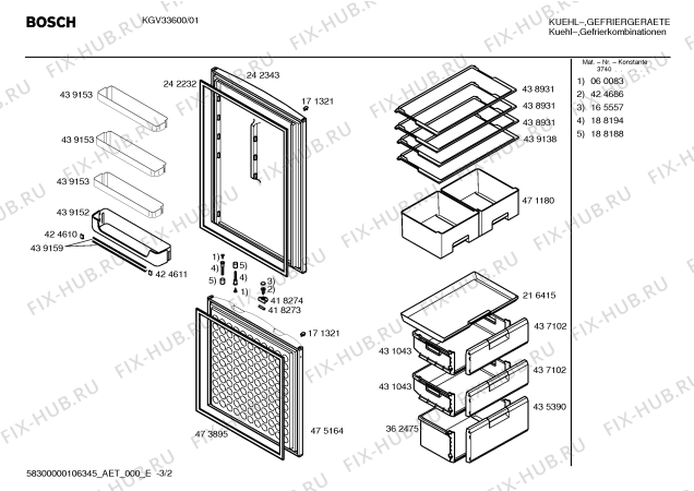 Взрыв-схема холодильника Bosch KGV33600 - Схема узла 02