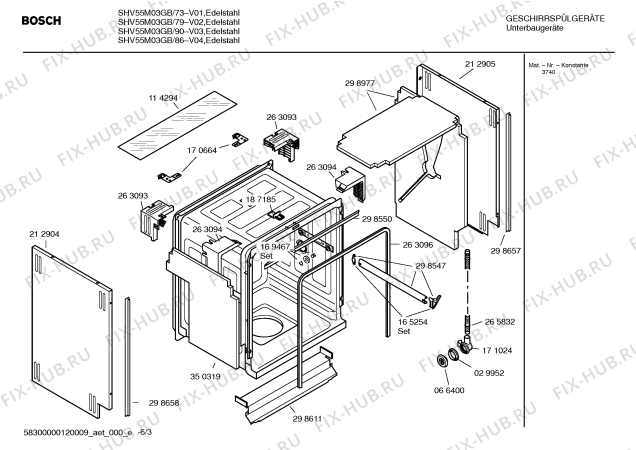 Схема №3 SHV55M03GB с изображением Краткая инструкция для посудомоечной машины Bosch 00691362