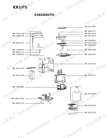 Схема №1 EA825840/70F с изображением Корпусная деталь для кофеварки (кофемашины) Krups MS-5A12909