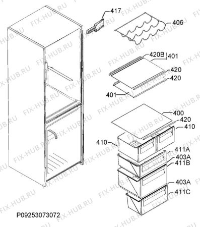 Взрыв-схема холодильника Electrolux EN3617MOX2 - Схема узла Internal parts