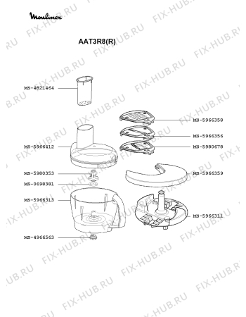 Взрыв-схема кухонного комбайна Moulinex AAT3R8(R) - Схема узла QP000373.4P2