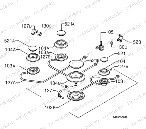 Взрыв-схема плиты (духовки) Faure CPG90W - Схема узла Functional parts 267