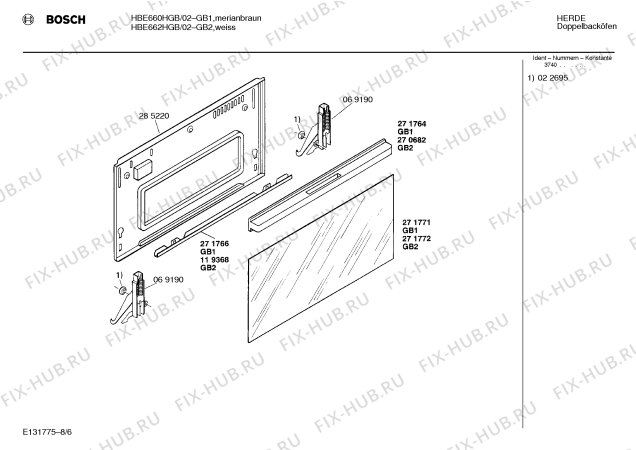 Схема №1 HBE662HGB с изображением Панель для духового шкафа Bosch 00271770