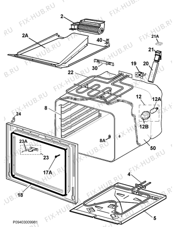 Взрыв-схема плиты (духовки) Electrolux EKC60010W - Схема узла H10 Main Oven Cavity (large)