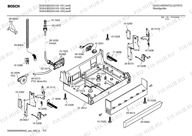 Взрыв-схема посудомоечной машины Bosch SGS43B22AU Special Edition - Схема узла 05