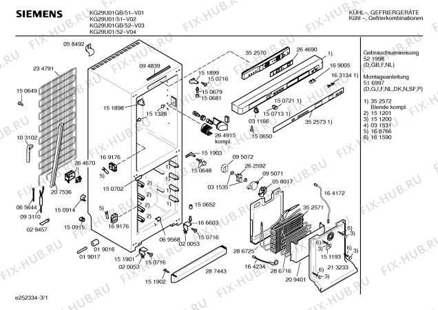 Схема №1 KG29U01GB с изображением Инструкция по эксплуатации для холодильника Siemens 00521998