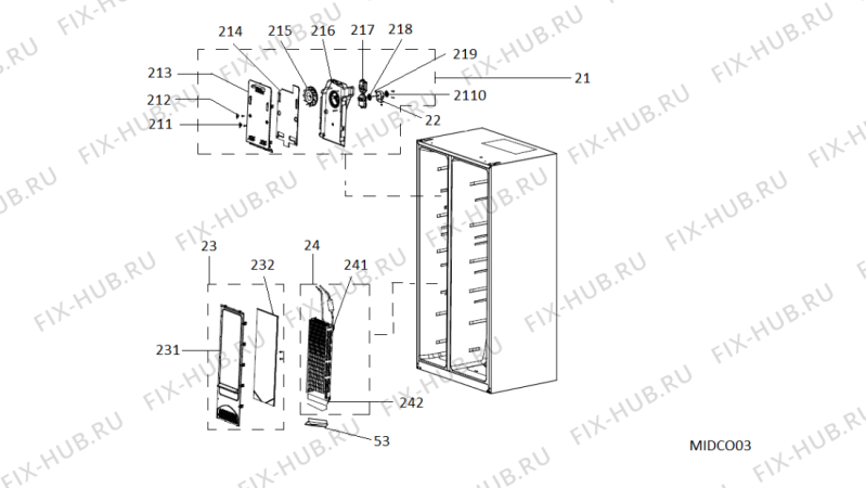 Взрыв-схема холодильника Hotpoint-Ariston SXBHAE930 (F105546) - Схема узла