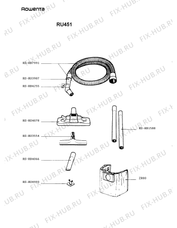 Взрыв-схема пылесоса Rowenta RU451 - Схема узла RU451___.__1