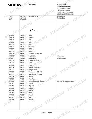 Схема №7 RS285R6 с изображением Решетка для звукотехники Siemens 00783622