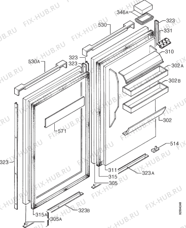 Взрыв-схема холодильника Zanussi ZFT214 - Схема узла Door 003