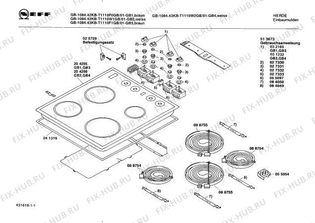 Схема №1 T1110W1GB GB-1084.42KB с изображением Стеклокерамика для печи Bosch 00204298