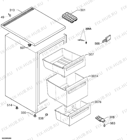 Взрыв-схема холодильника Aeg Electrolux A60110GS2 - Схема узла Housing 001