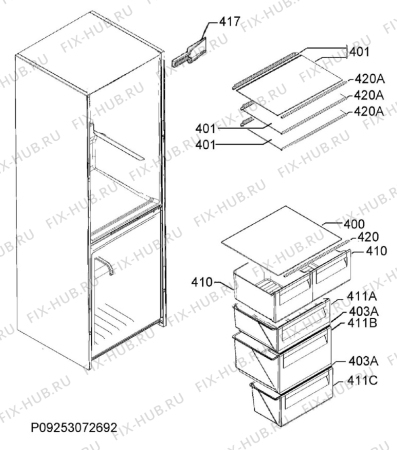 Взрыв-схема холодильника Electrolux EN3900MHW - Схема узла Internal parts