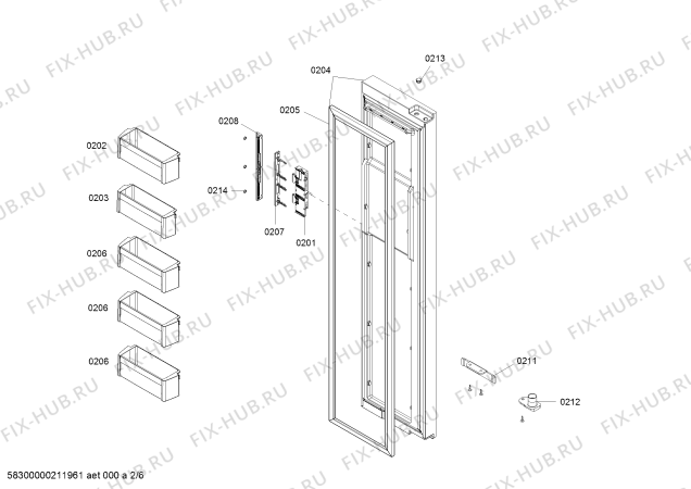 Схема №2 KAN93S8ATI с изображением Дверь для холодильника Bosch 00715217