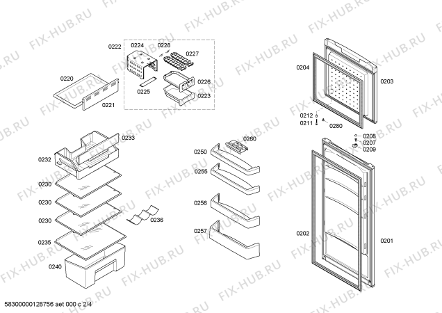 Схема №2 3FFL3655 с изображением Дверь для холодильника Bosch 00246404