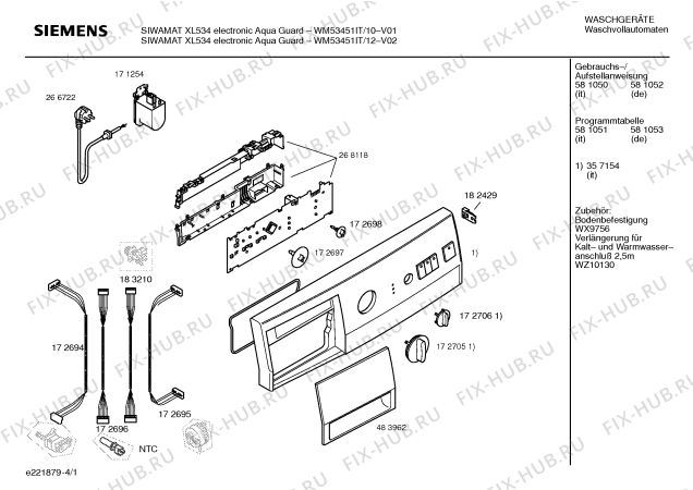 Схема №1 WM53451IT SIWAMAT XL534 electronic Aqua Guard с изображением Инструкция по установке и эксплуатации для стиралки Siemens 00581050