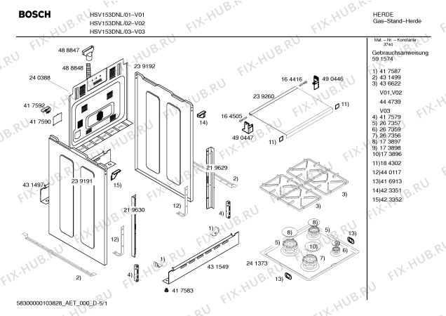 Схема №2 HSV153DNL Bosch с изображением Панель управления для плиты (духовки) Bosch 00440405