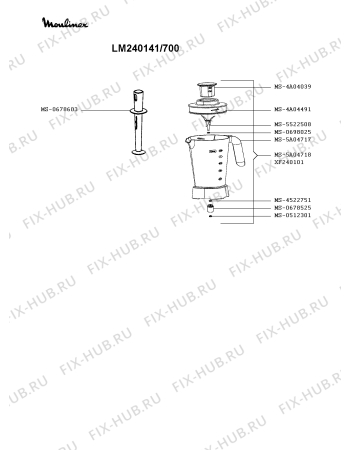 Взрыв-схема блендера (миксера) Moulinex LM240141/700 - Схема узла 2P003143.0P2