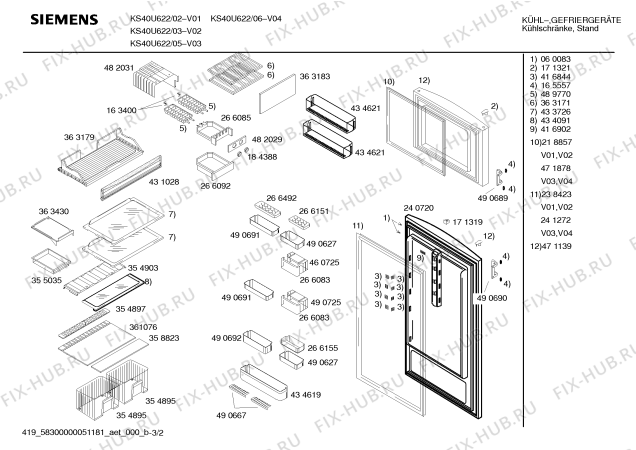 Взрыв-схема холодильника Siemens KS40U622 - Схема узла 02