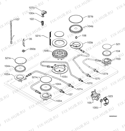 Взрыв-схема плиты (духовки) Electrolux EHG70835X - Схема узла Functional parts 267