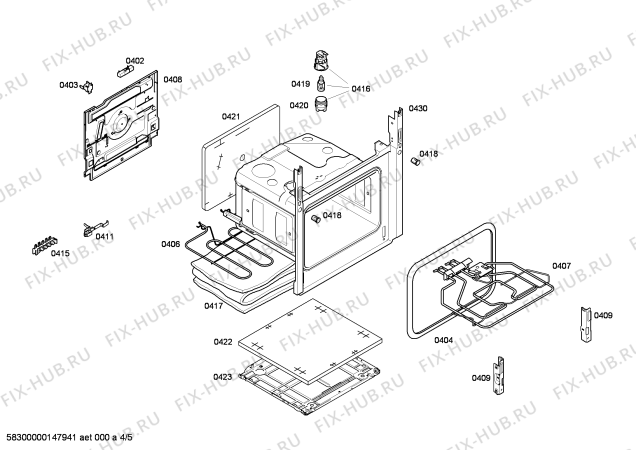 Взрыв-схема плиты (духовки) Bosch HCE422120C - Схема узла 04