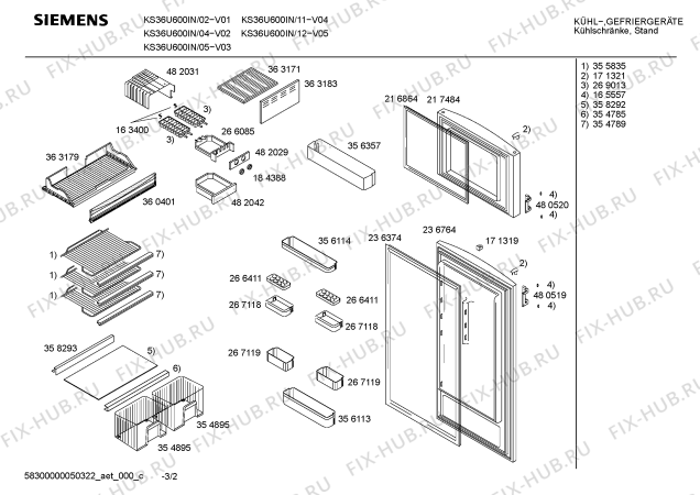 Взрыв-схема холодильника Siemens KS36U600IN - Схема узла 02