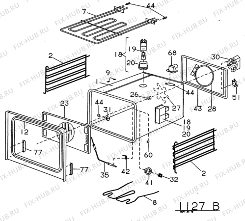 Взрыв-схема комплектующей Electrolux CF6225 - Схема узла H10 Main Oven Cavity (large)