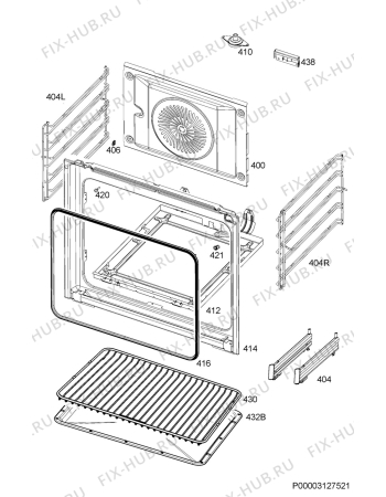 Взрыв-схема плиты (духовки) Aeg BEK455120M - Схема узла Oven