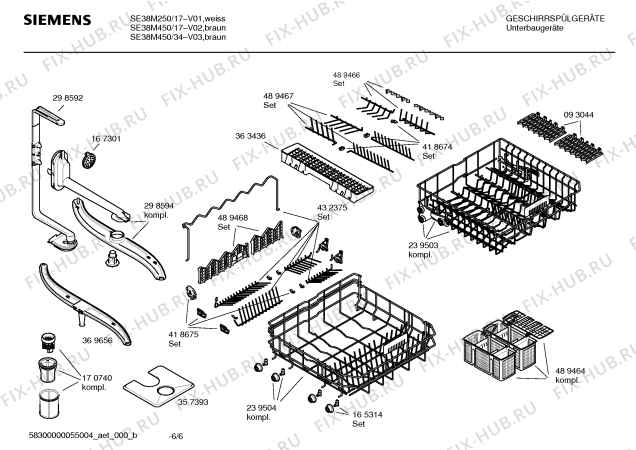 Взрыв-схема посудомоечной машины Siemens SE38M250 Extraklasse - Схема узла 06