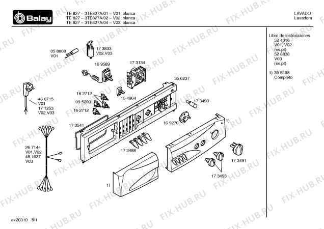 Схема №2 3TE827A TE827 с изображением Панель управления для стиралки Bosch 00356198