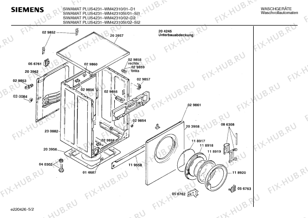 Взрыв-схема стиральной машины Siemens WM42310SI SIWAMAT PLUS 4231 - Схема узла 02