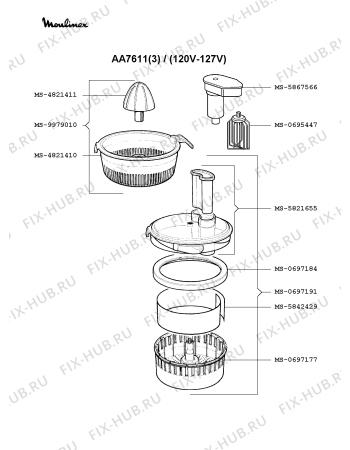 Взрыв-схема кухонного комбайна Moulinex AA7611(3) - Схема узла BP000195.5P2