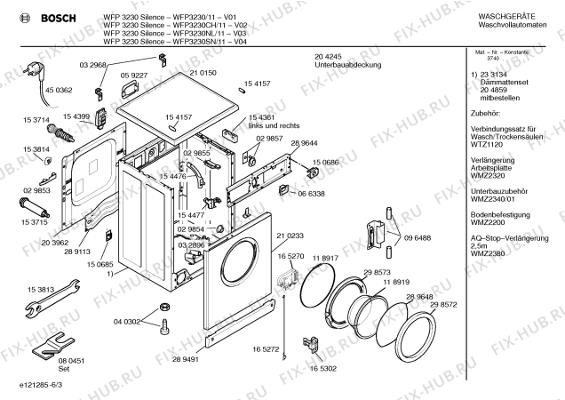 Схема №4 WFP3230CH WFP3230 Silence с изображением Таблица программ для стиральной машины Bosch 00520210