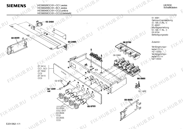 Схема №1 HO30040SF с изображением Панель для плиты (духовки) Siemens 00277832