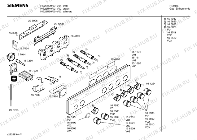 Схема №3 HG22H40 SIEMENS с изображением Ручка конфорки для электропечи Siemens 00168502