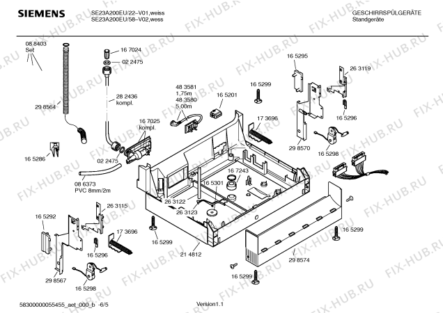 Взрыв-схема посудомоечной машины Siemens SE23A200EU - Схема узла 05