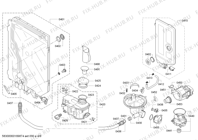 Схема посудомоечной машины Bosch SMS58M62FF SilencePlus - tp3 - Схема узла 04 Взрыв-схема посудомоечной машины Bosch SMS58M62FF SilencePlus - tp3 - Схема узла 04