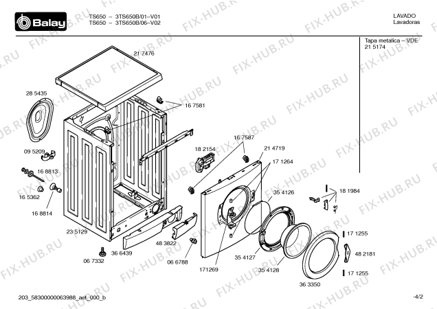 Взрыв-схема стиральной машины Balay 3TS650B TS650 - Схема узла 02