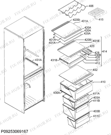 Взрыв-схема холодильника Electrolux EN3854OOX - Схема узла Internal parts