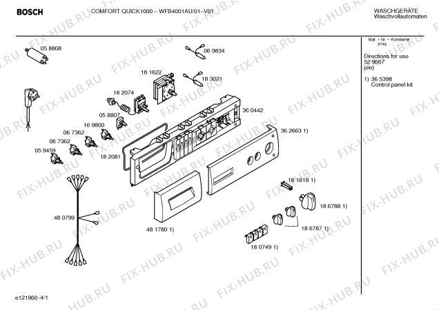 Схема №1 WFB4001AU COMFORT QUICK1000 с изображением Панель управления для стиралки Bosch 00362663