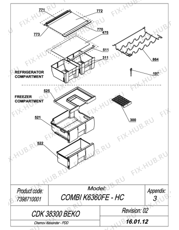 Схема №1 CDK34300 BEKO (7398810001) с изображением Всякое для холодильника Beko 4503210500