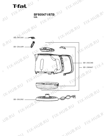 Схема №1 BF805471/87B с изображением Часть корпуса для чайника (термопота) Seb SS-208467