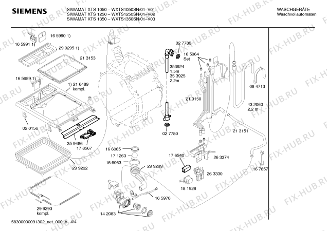 Схема №1 WXTS1350SN SIWAMAT XTS 1350 с изображением Инструкция по установке и эксплуатации для стиралки Siemens 00585295