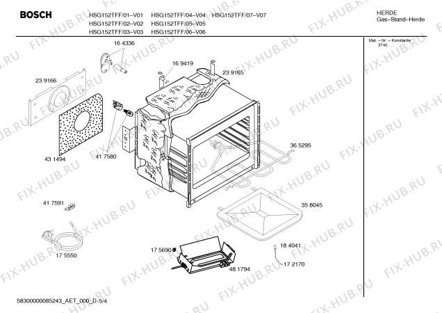 Схема №2 HSG152PFF, Bosch с изображением Панель управления для электропечи Bosch 00366183