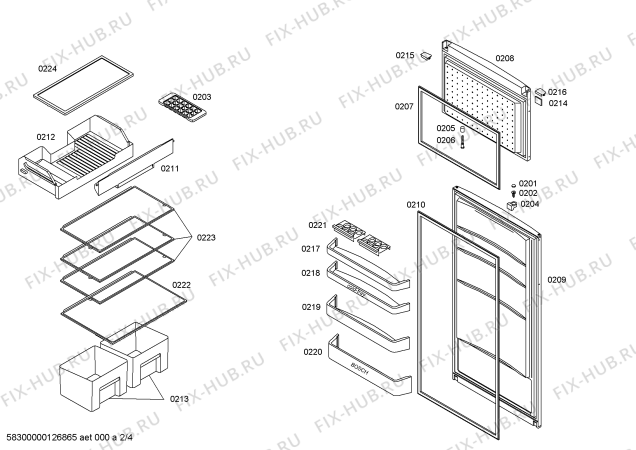 Схема №2 KDN40V00 с изображением Дверь морозильной камеры для холодильника Bosch 00244526